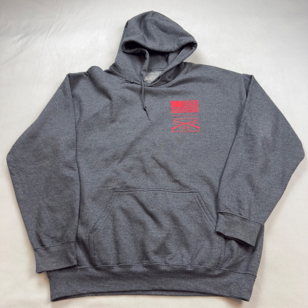 Grunt Style Mens LG Hoodie Gray Red Blood Blue Collar American Flag Sweatshirt